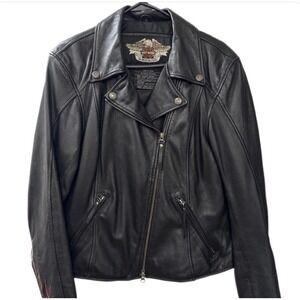 Harley-Davidson Women's LG Custom Speed Leather Motorcycle Jacket Black Spade
